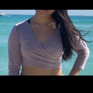 Light-purple wrapped crop top